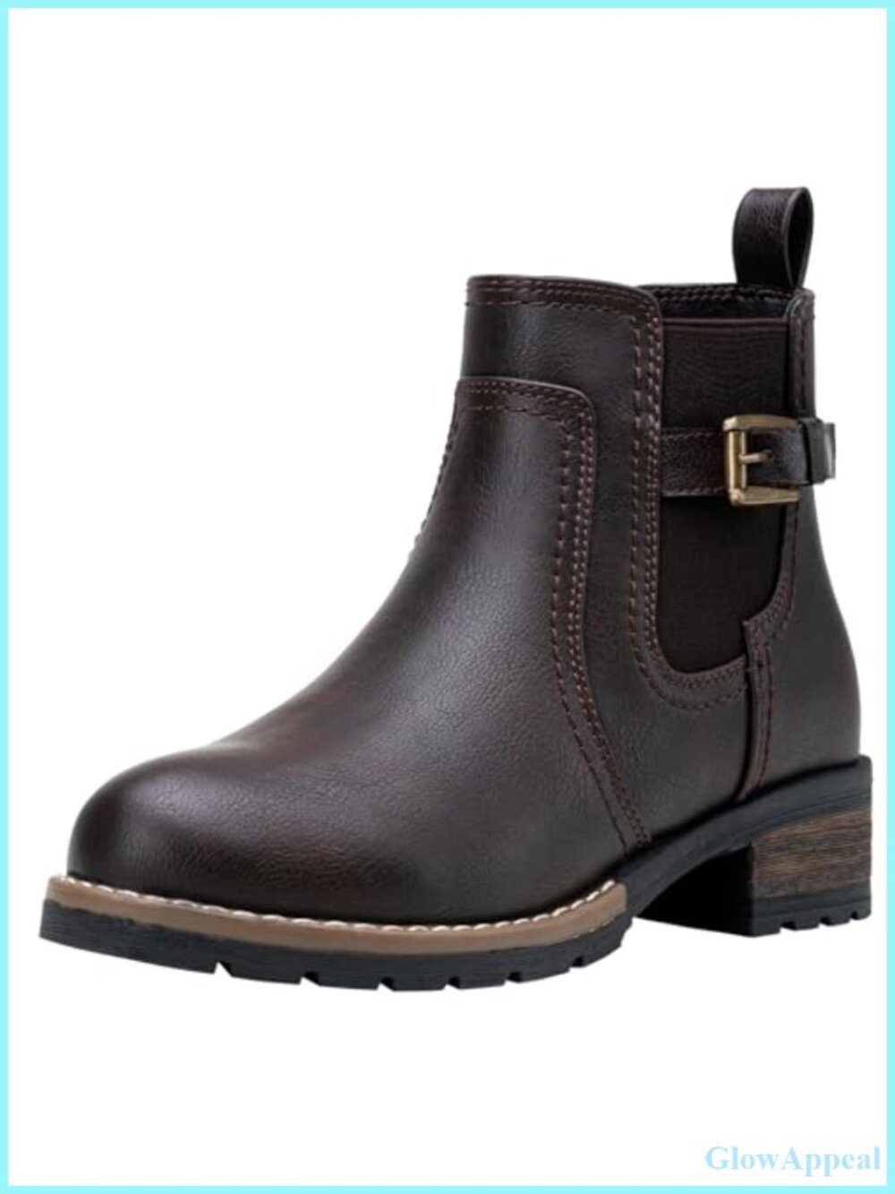 Women's Chelsea Ankle Boots Faux Leather Low Block Heel Side Zip